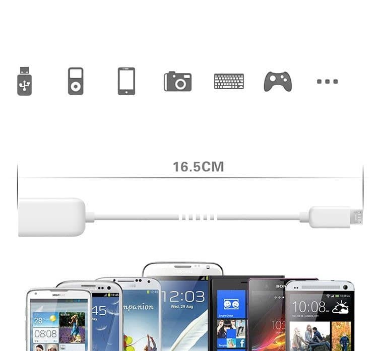 USB til Micro USB Kabel - Innebygd OTG Adapter - Hvid view 2