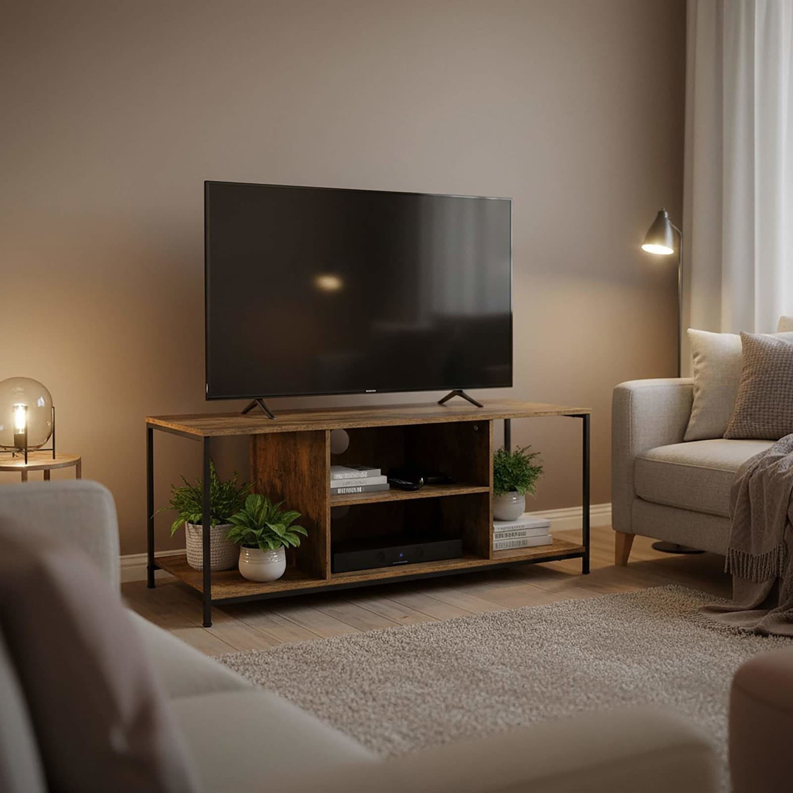 TV-bord med 4 rum – trælignende finish view 2