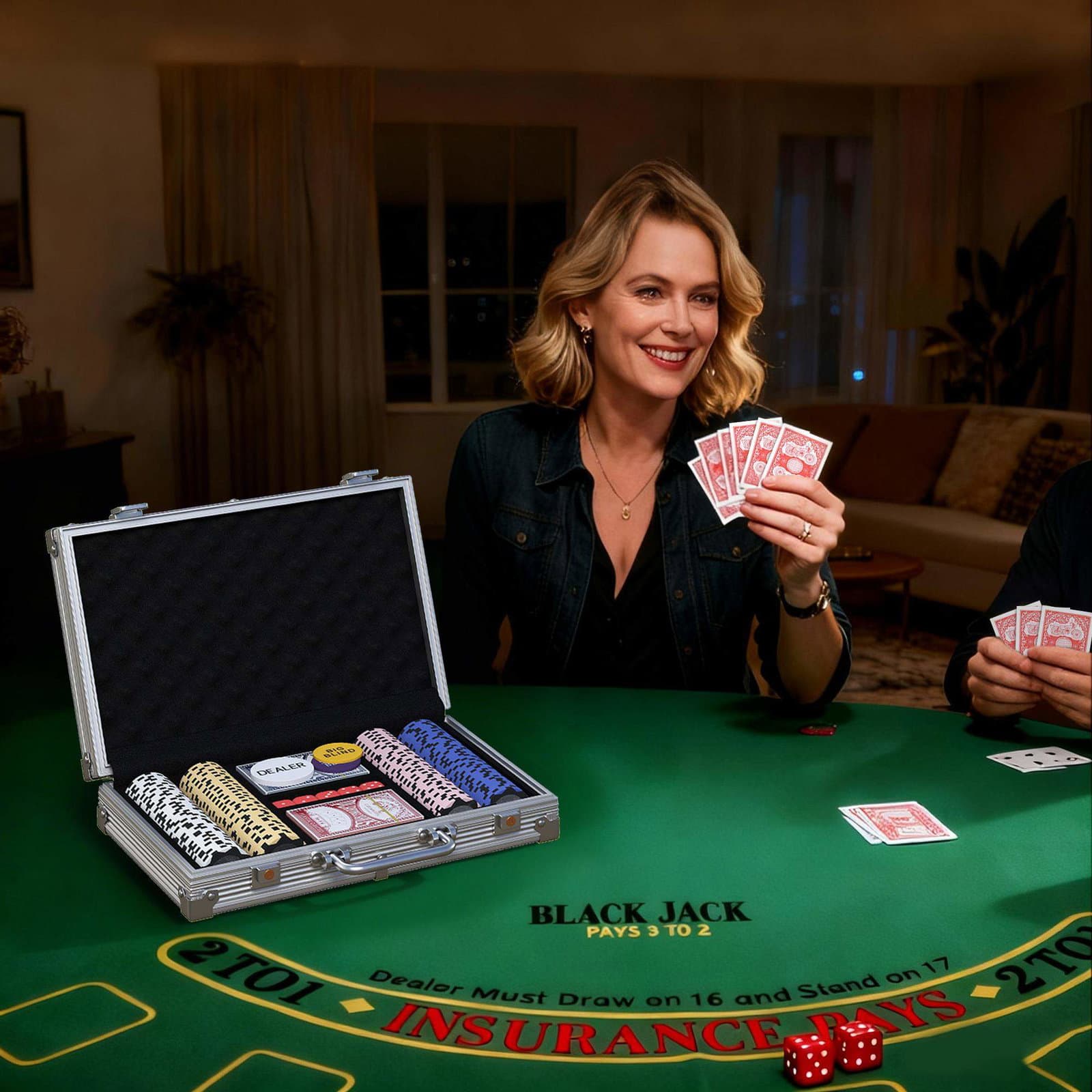 Pokerchipsæt med etui – 200 chips, terninger, kort view 2