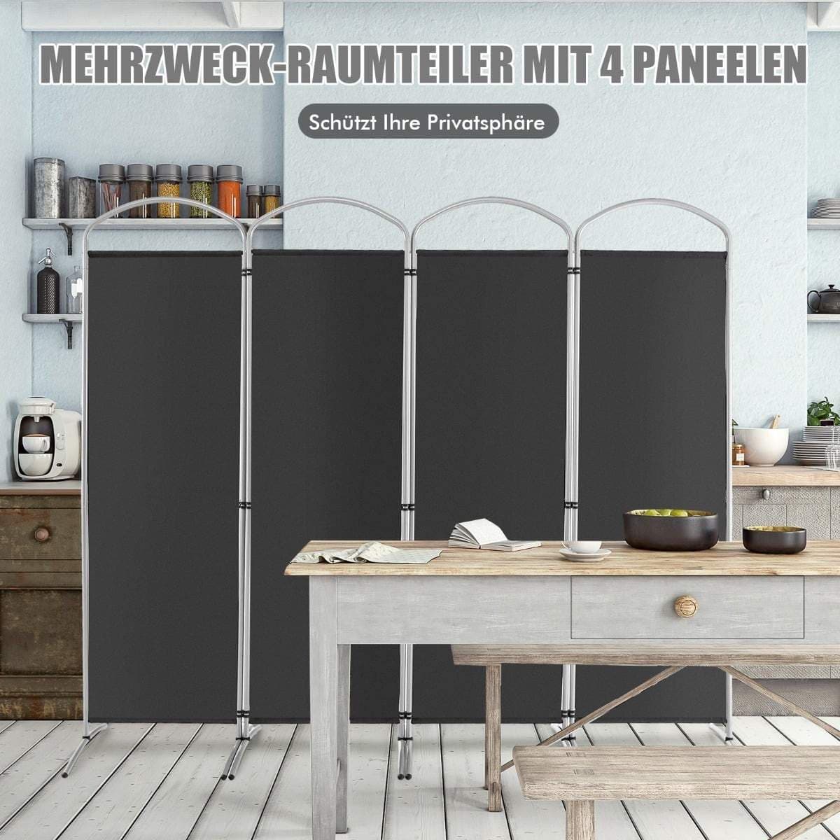 Sammenklappelig rumdeler, 4 paneler – grå, 221 x 188 cm view 2