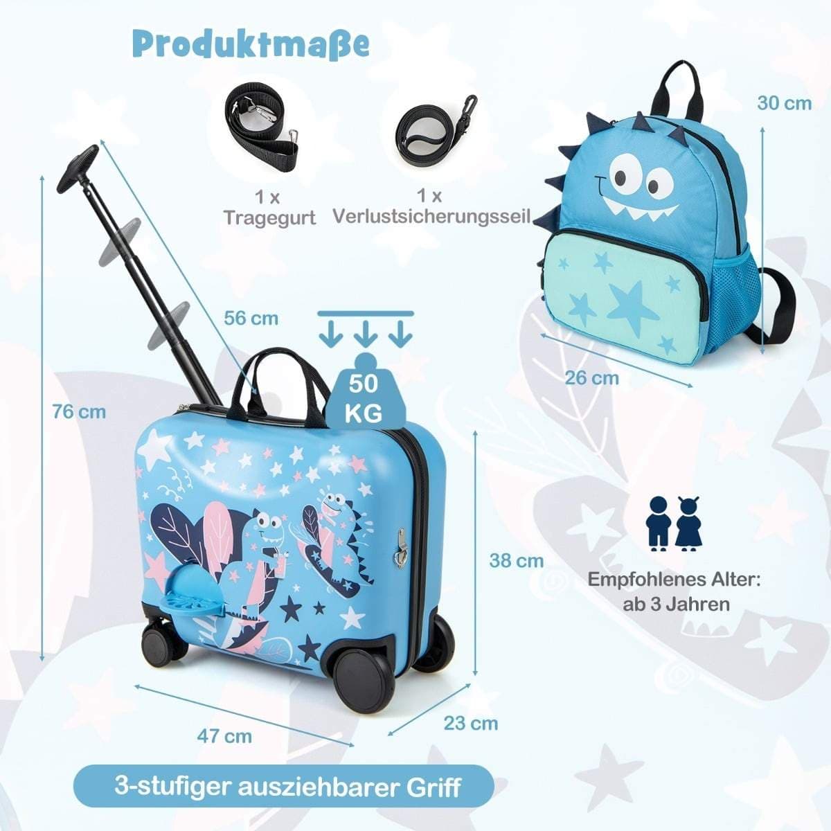 Børne Dinosaur Bagagesæt – Trolley & Rygsæk, 12" + 18" view 2