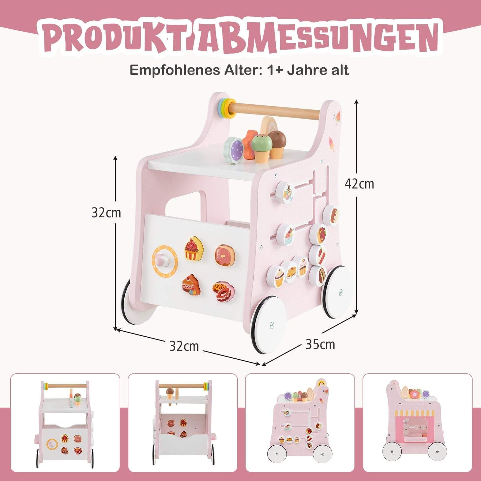 Trægåvogn med opbevaring – Pink Ice Cream Shop view 2