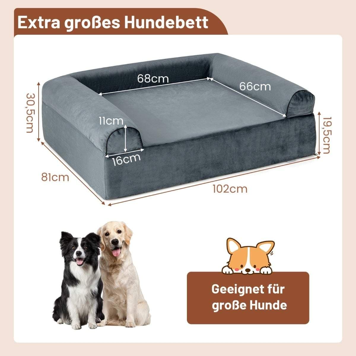 Ortopædisk hundeseng med kølende gel memory foam, grå view 2