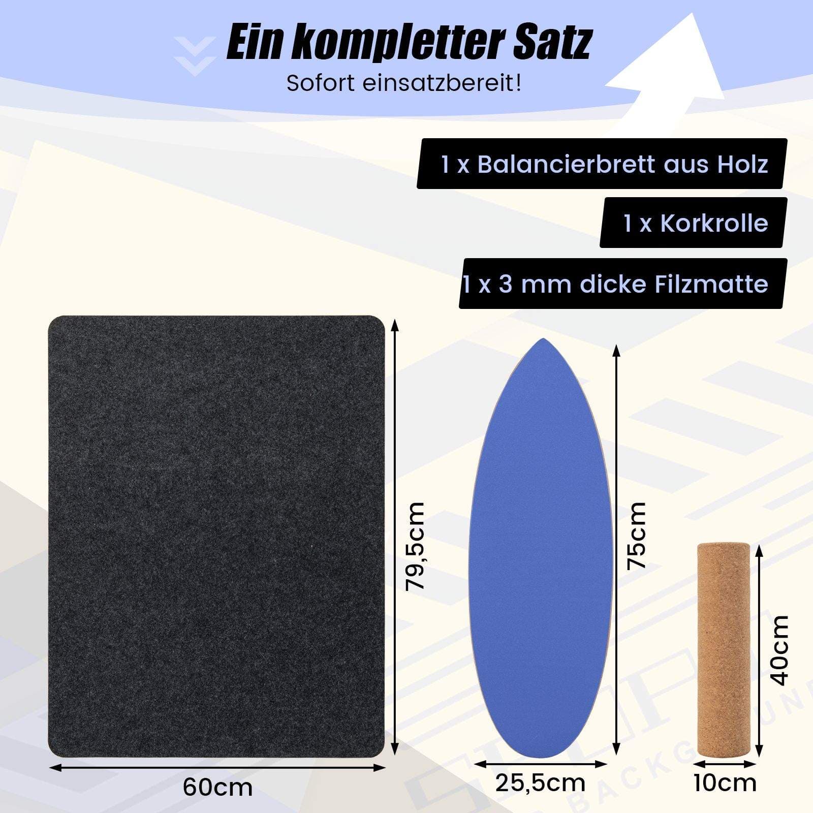 Træbalancebrætsæt med korkrulle og filtmåtte view 2