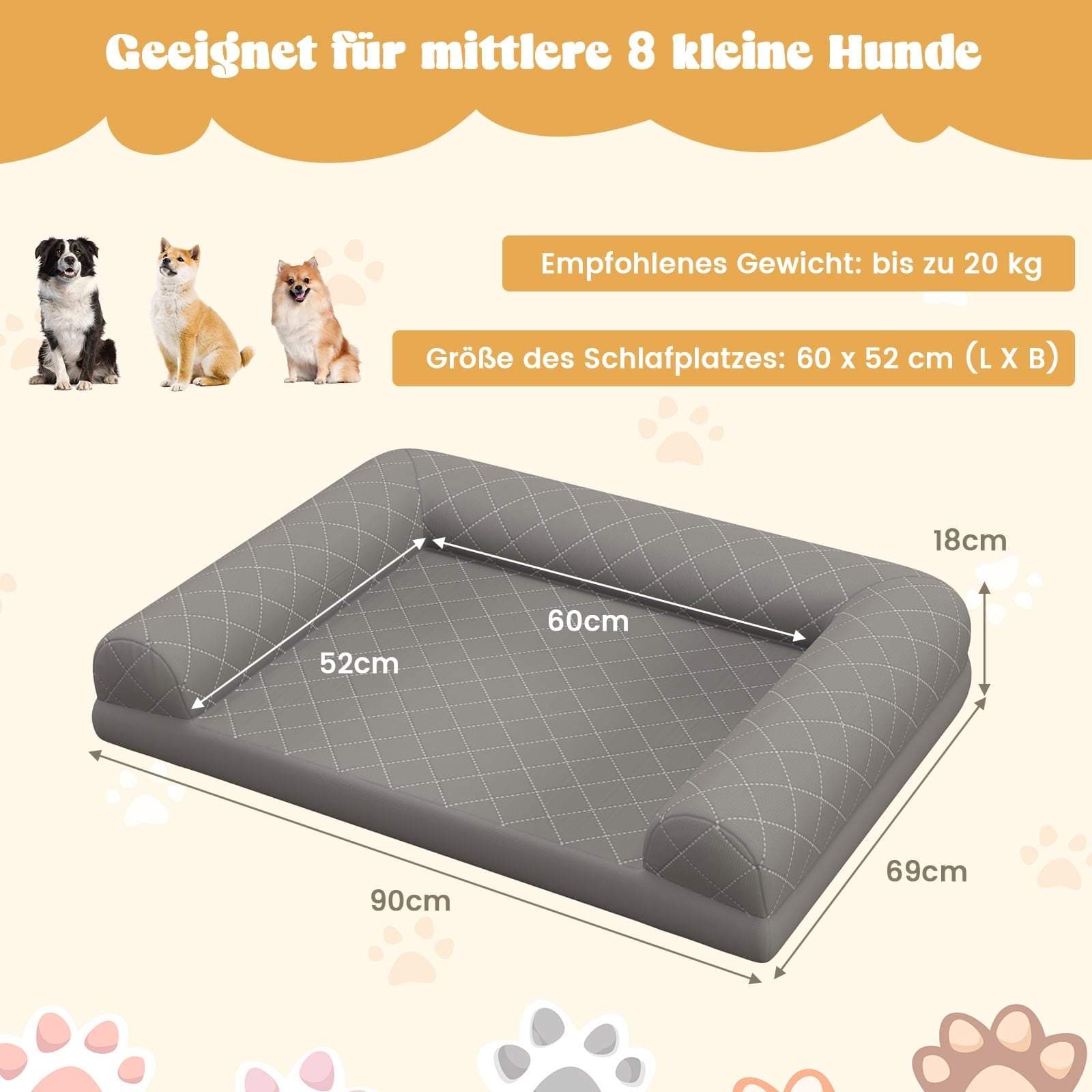 Ortopædisk hundeseng til mellemstore hunde, æggeburskum, grå view 2
