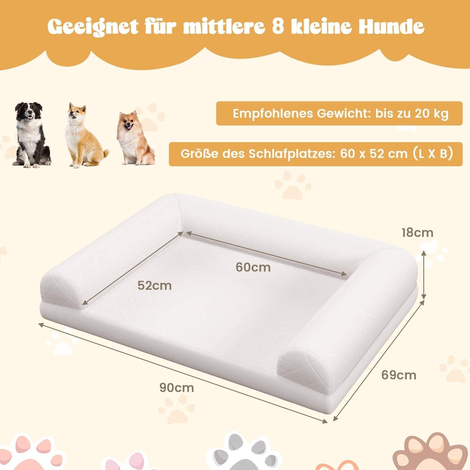 Ortopædisk hundeseng til mellemstore hunde, æggeburskum, beige view 2