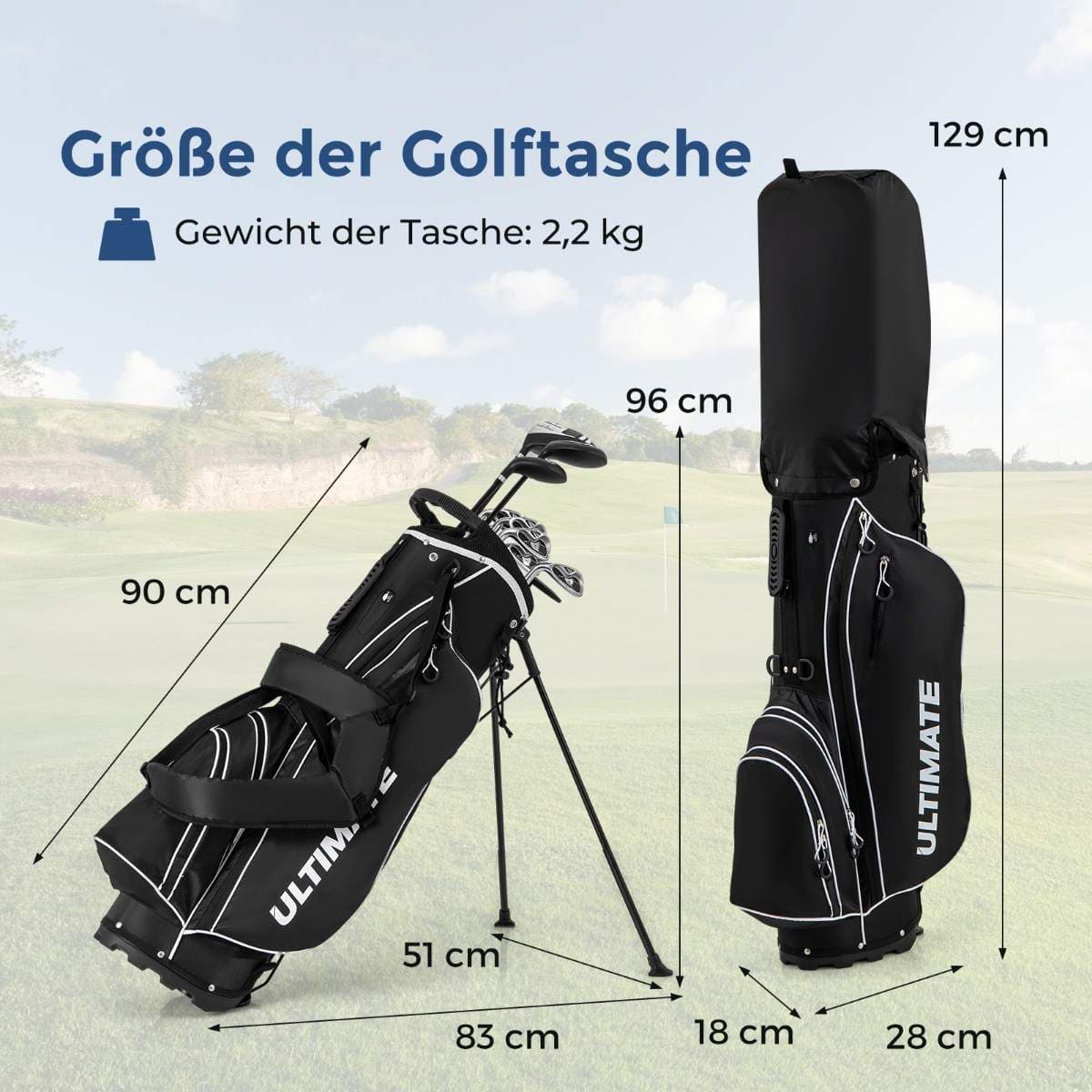 Venstrehåndet herre golfkøllesæt med standbag – sort