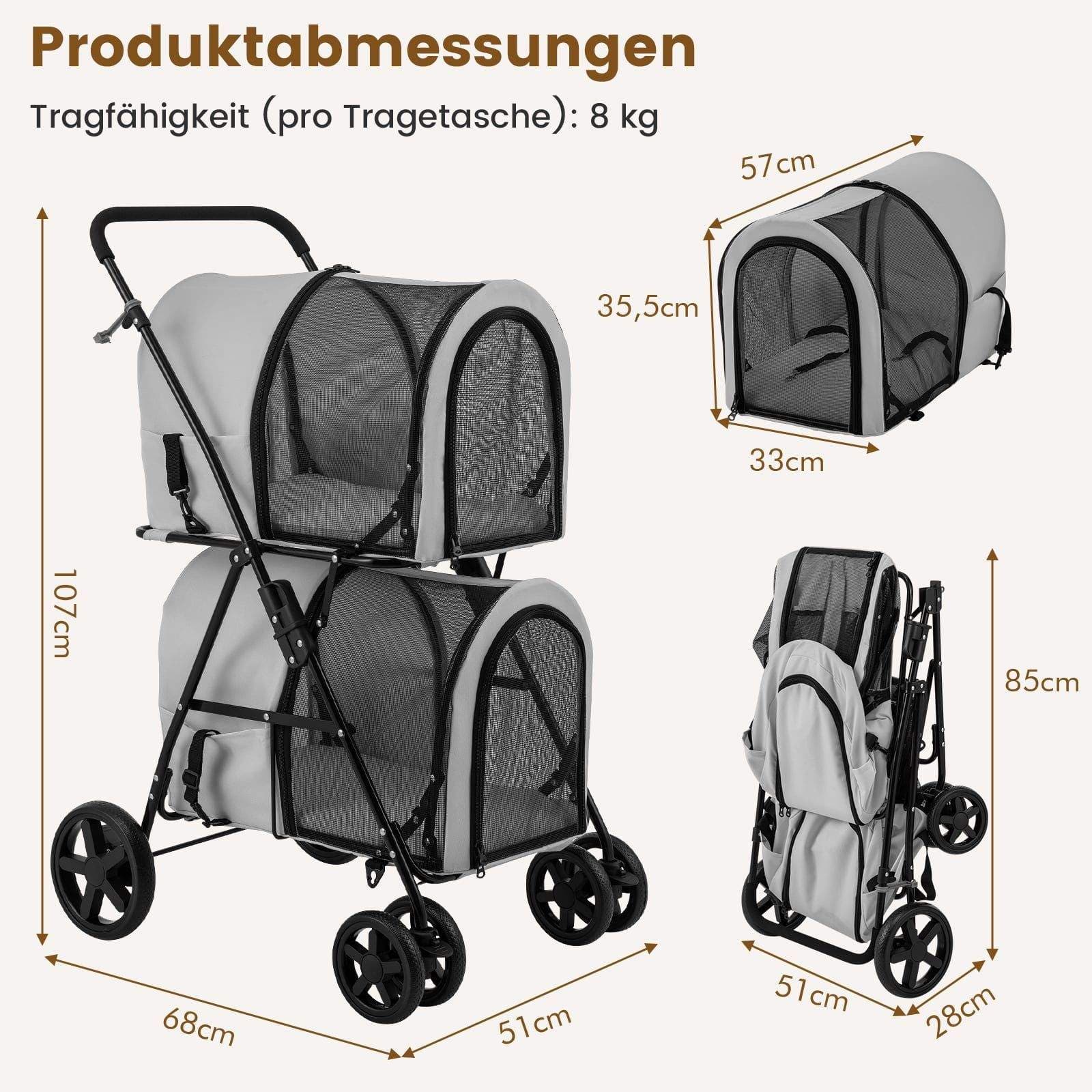 Kæledyrsklapvogn med aftagelige tasker – 2-lags, 16 kg kapacitet view 2
