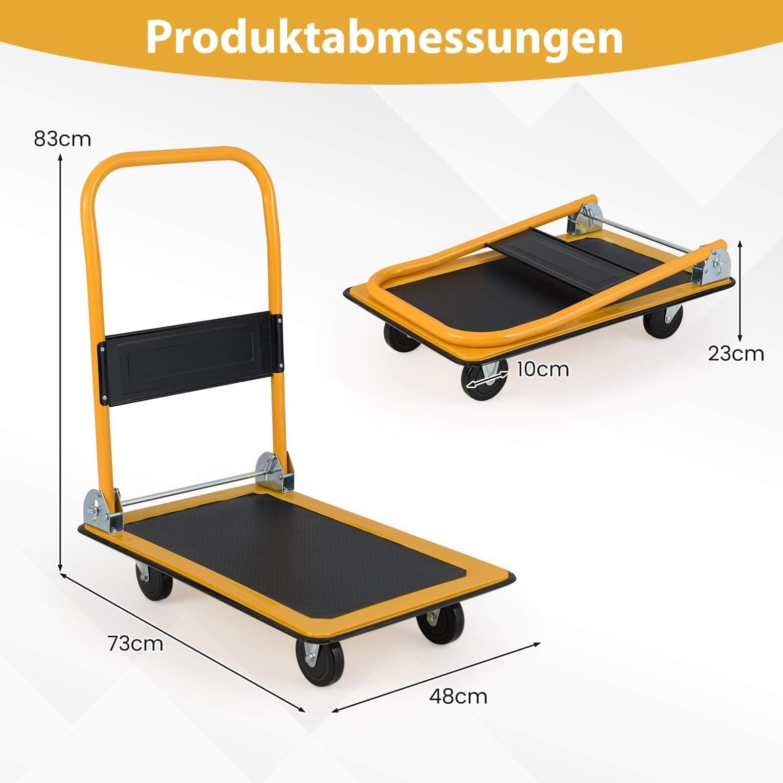 Sammenklappelig platformvogn – 150 kg kapacitet, 360 drejelige hjul view 2