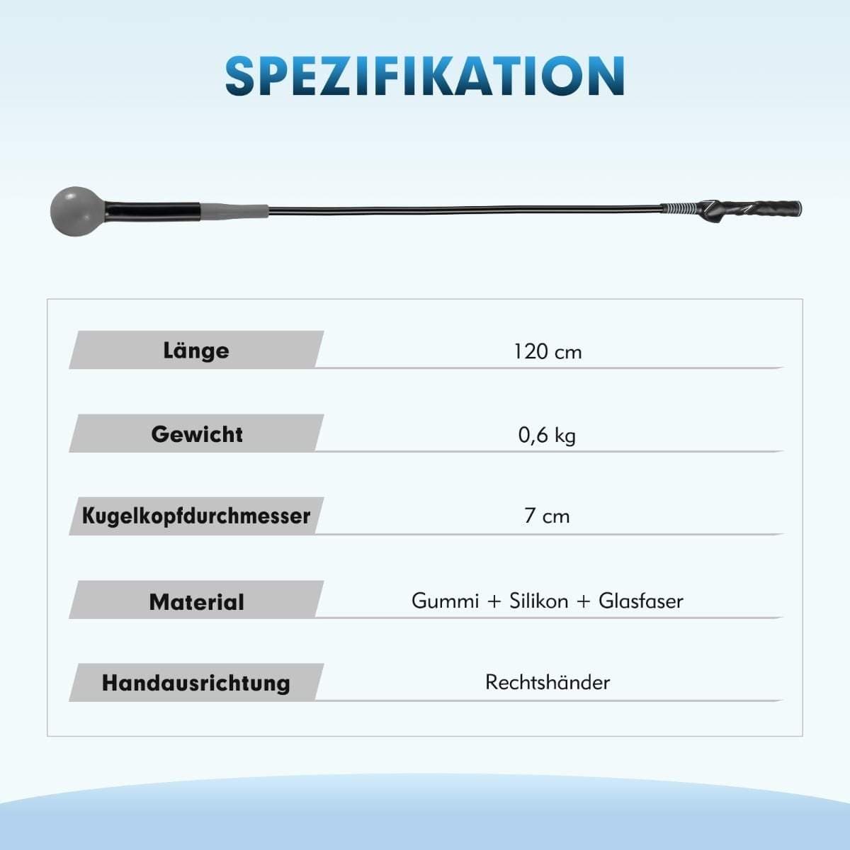 Golfsvingtræner – 120 cm vægtet hoved, glasfiberskaft view 2
