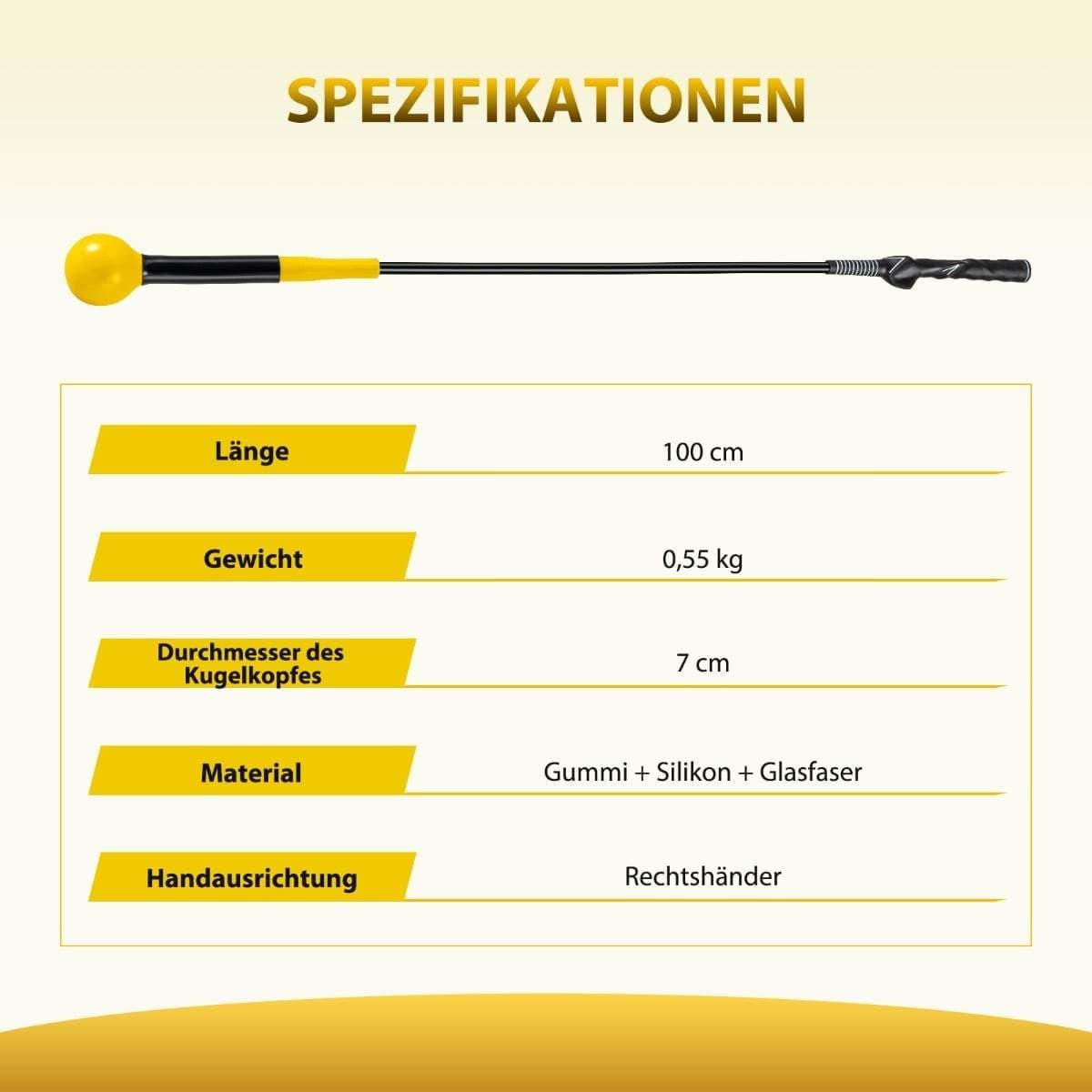 Golfsvingtræner – 100 cm, vægtet hoved, fleksibelt skaft view 2