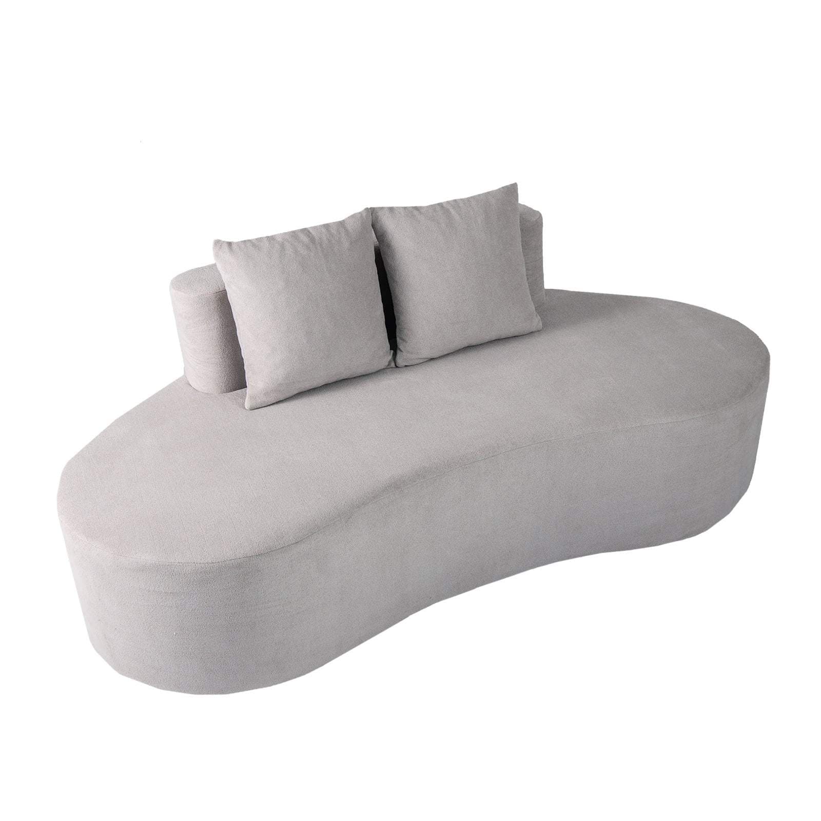 Buet grå sovesofa – 199 cm, 2 hynder, ingen samling nødvendig