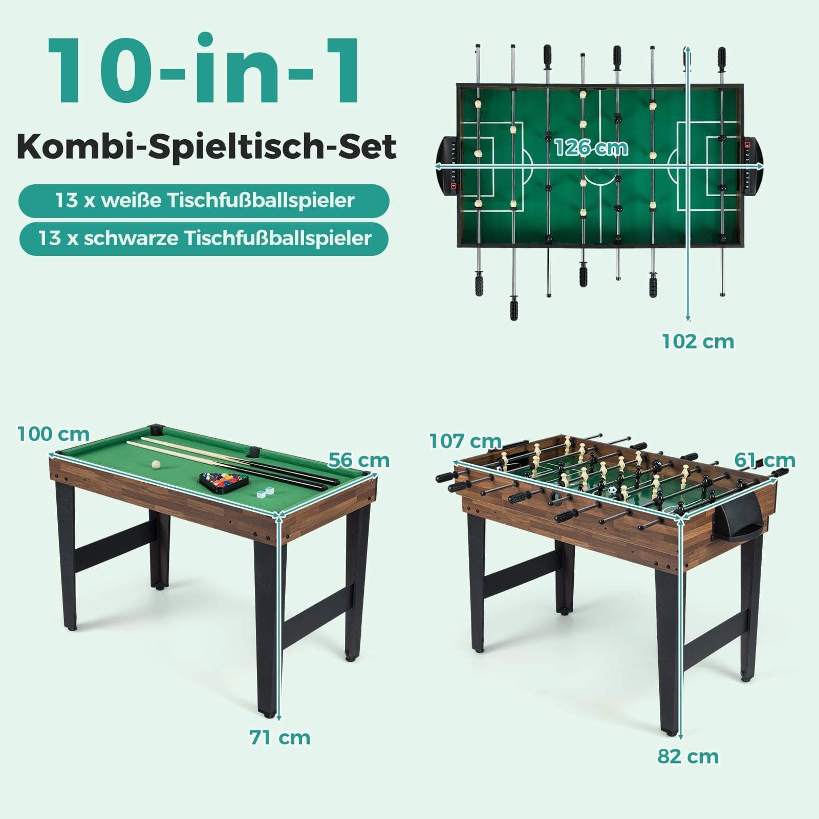 10-i-1 spillebord – Bordfodbold, airhockey, billard view 2
