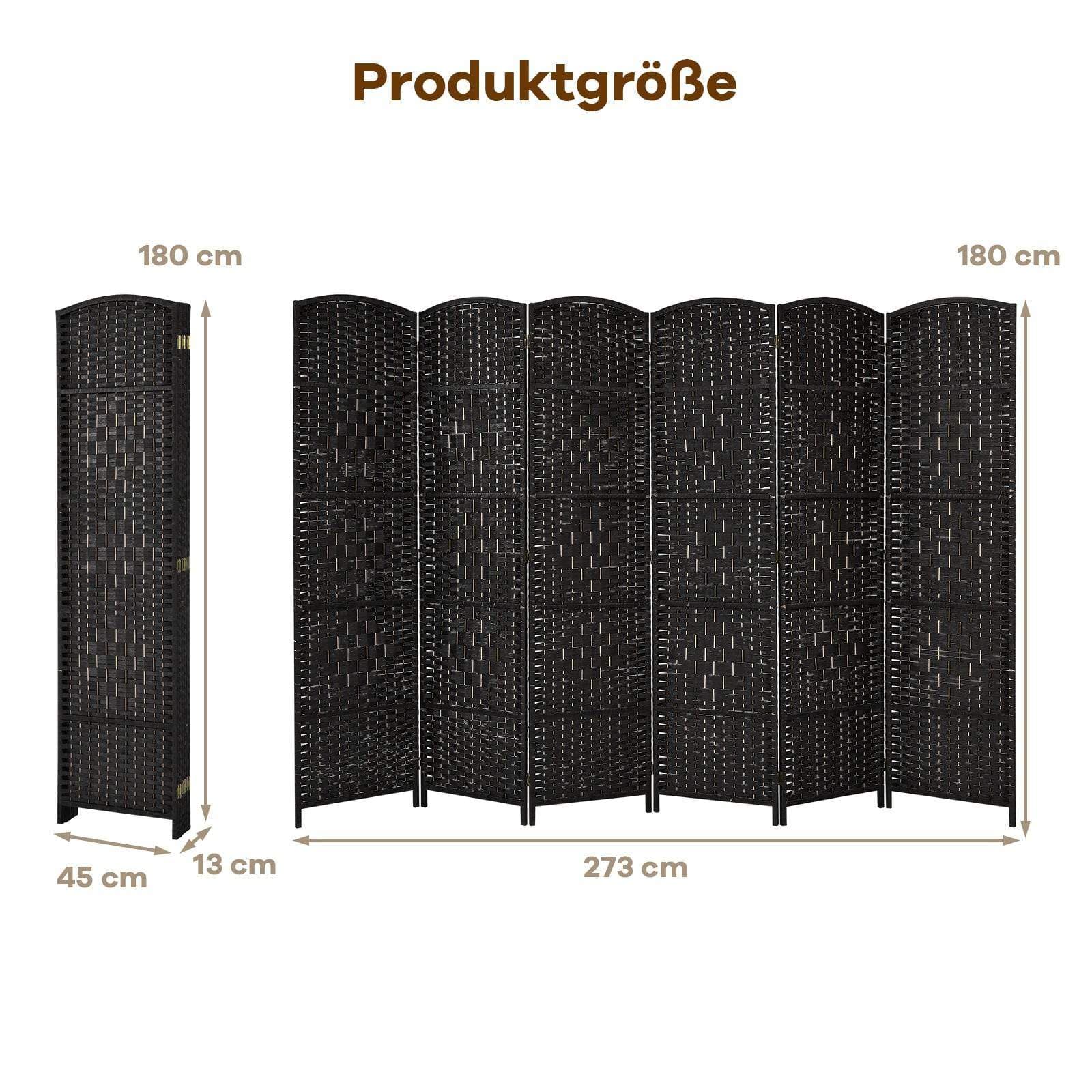 6-panelers sort rumdeler – træramme, foldbart design view 2