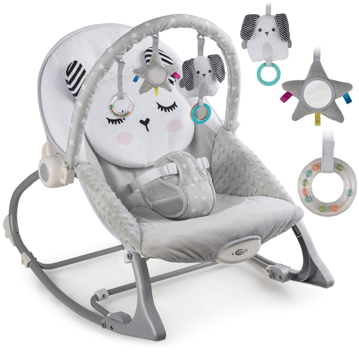Baby Rocker med Vibration – Grå, Beroligende & Legesyg