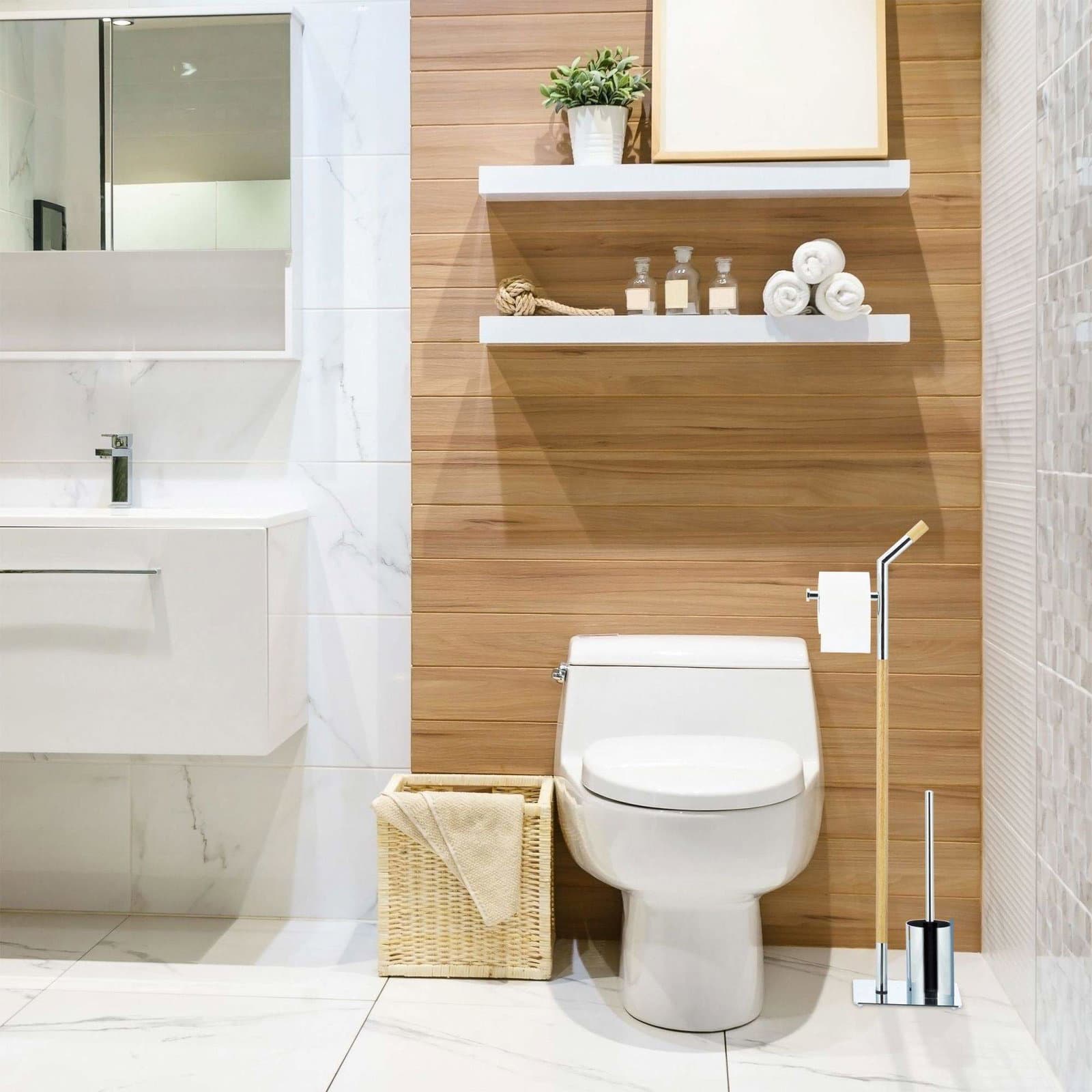 Træ & krom toilet tilbehørssæt view 2