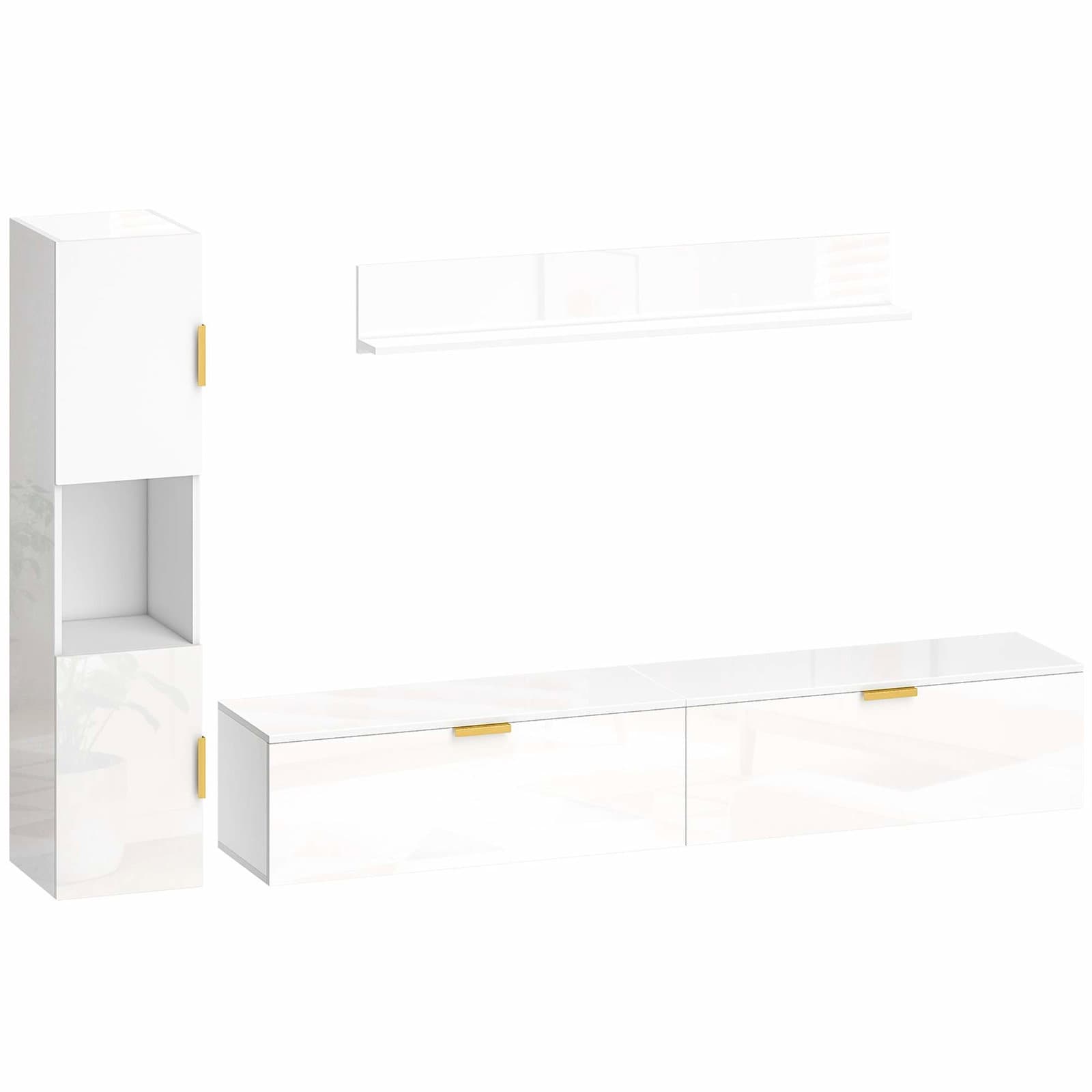 Svævende TV-bord med blank hvid finish – 180 cm