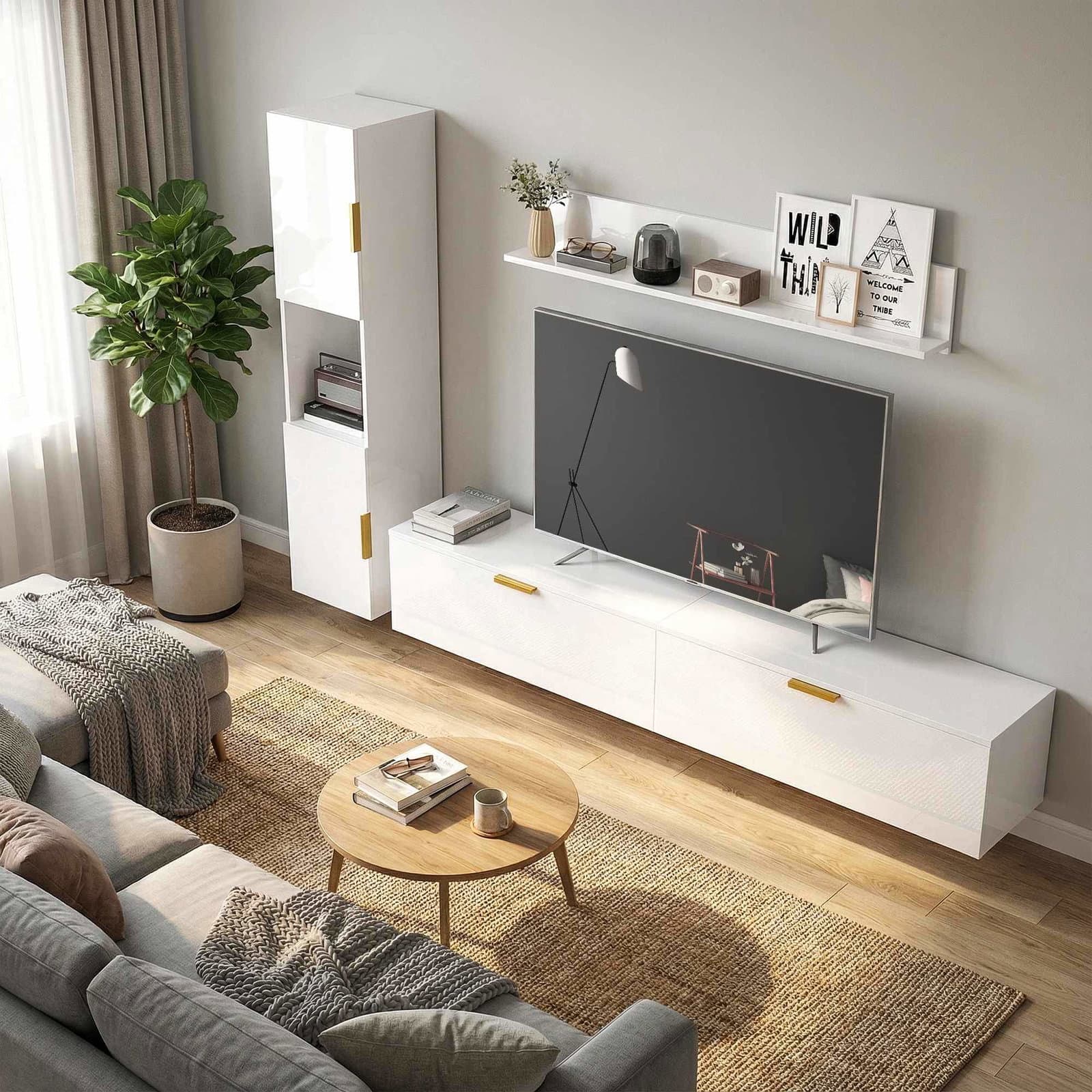 Svævende TV-bord med blank hvid finish – 180 cm view 2