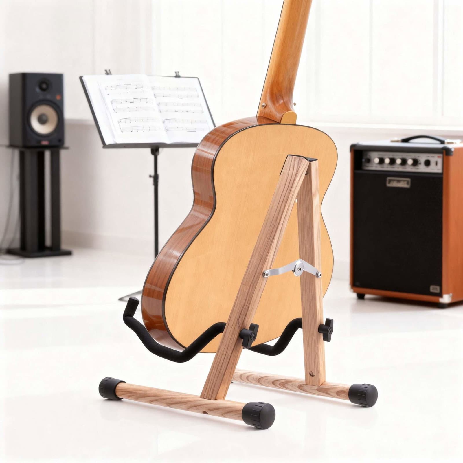 Sammenklappelig guitarstativ – justerbar, skumpolstret, stabil view 2