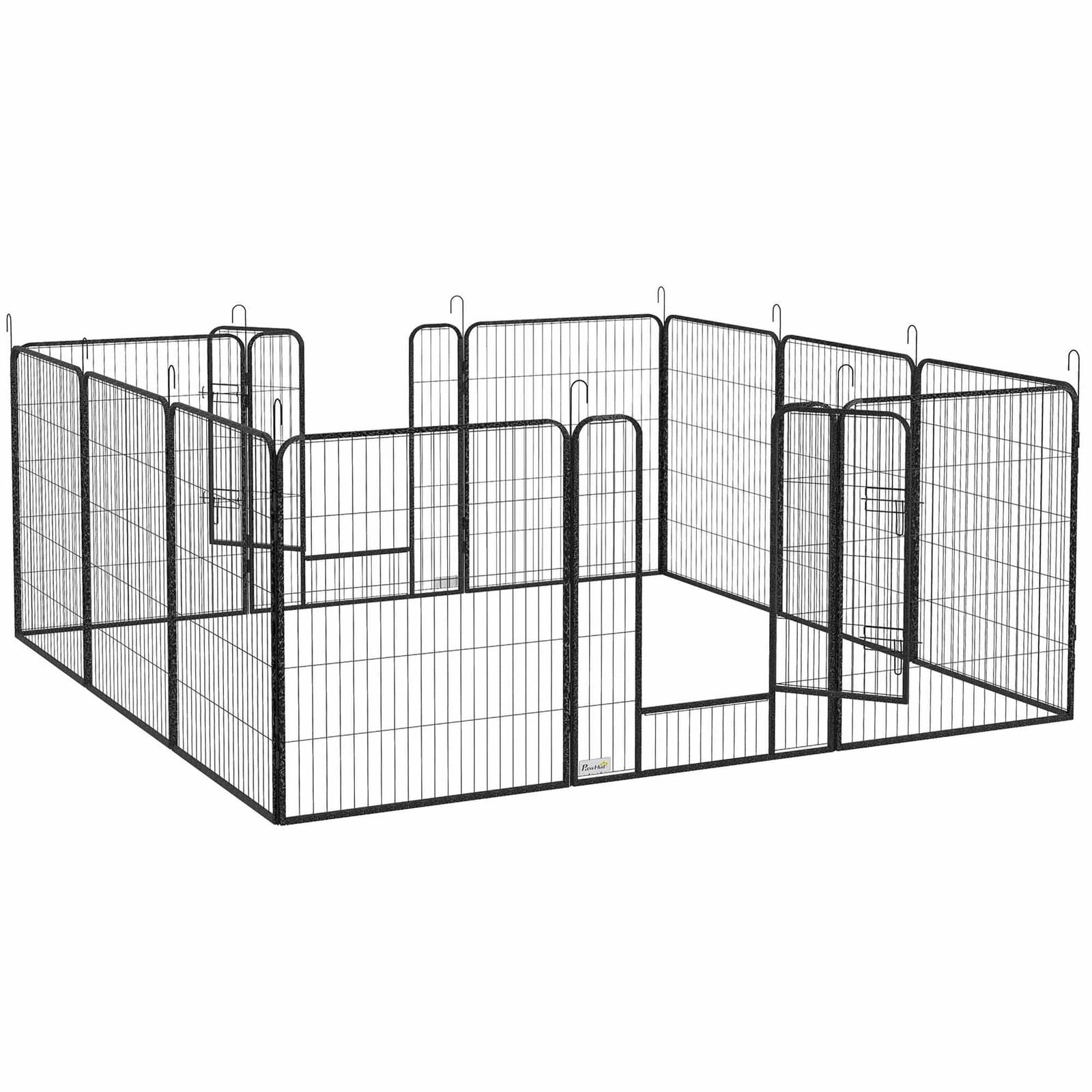 Hvalpegård, 12-panelers foldbar stål, 80x100 cm, grå