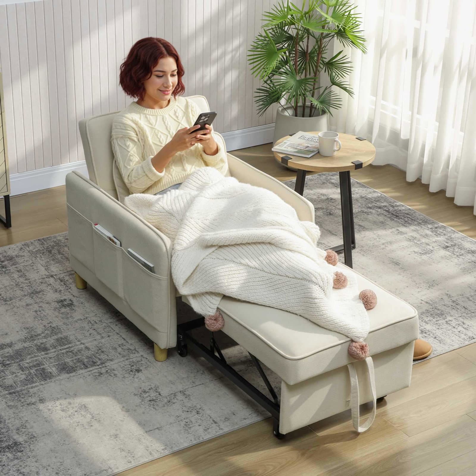 Konvertibel 3-i-1 sovesofa, bredt sæde, beige view 2