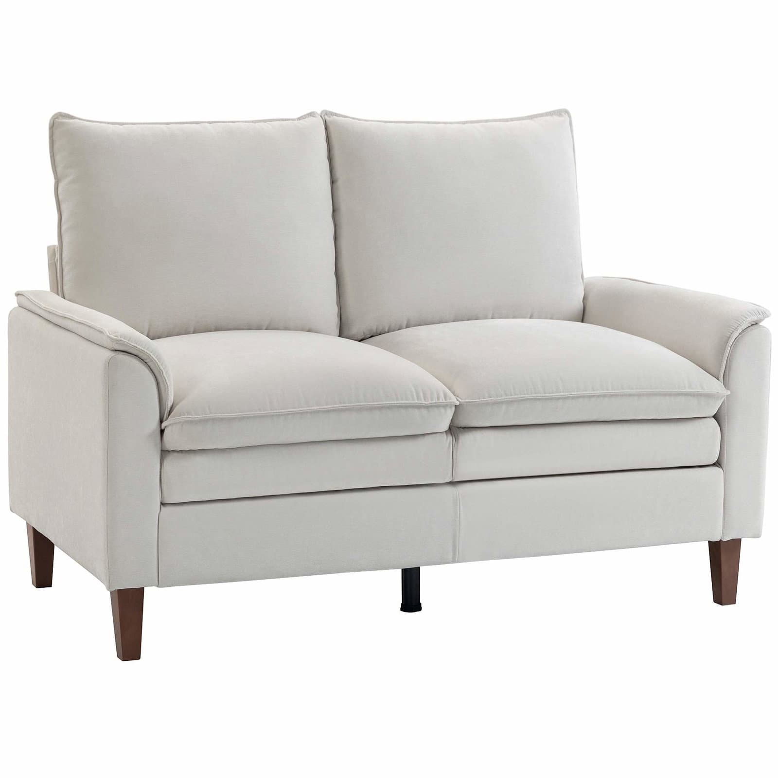 146 cm Chenille sofa – dyb sæde, høj ryg, cremefarvet