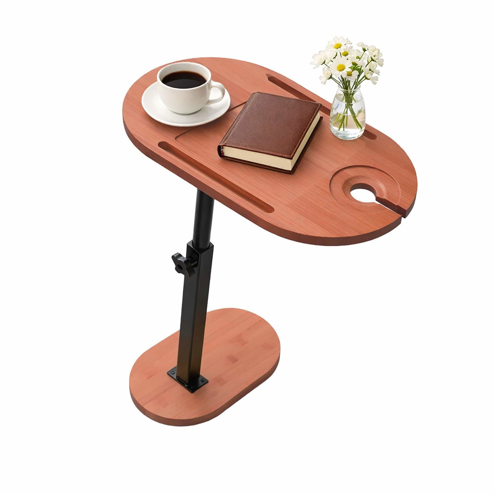 Justerbart sidebord i bambus – C-formet, pladsbesparende design