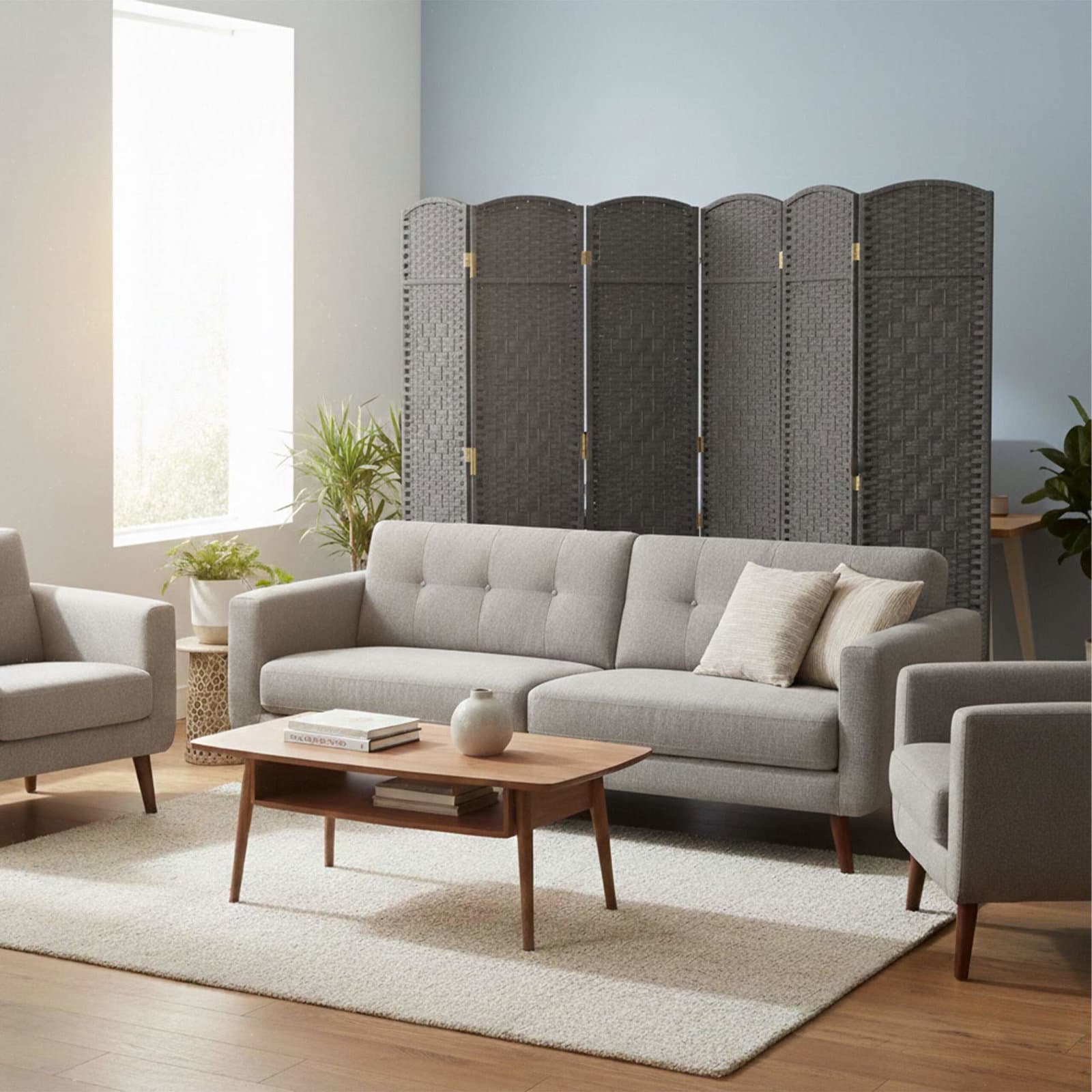 6-panelers foldbar skærm – elegant rumdeler view 2