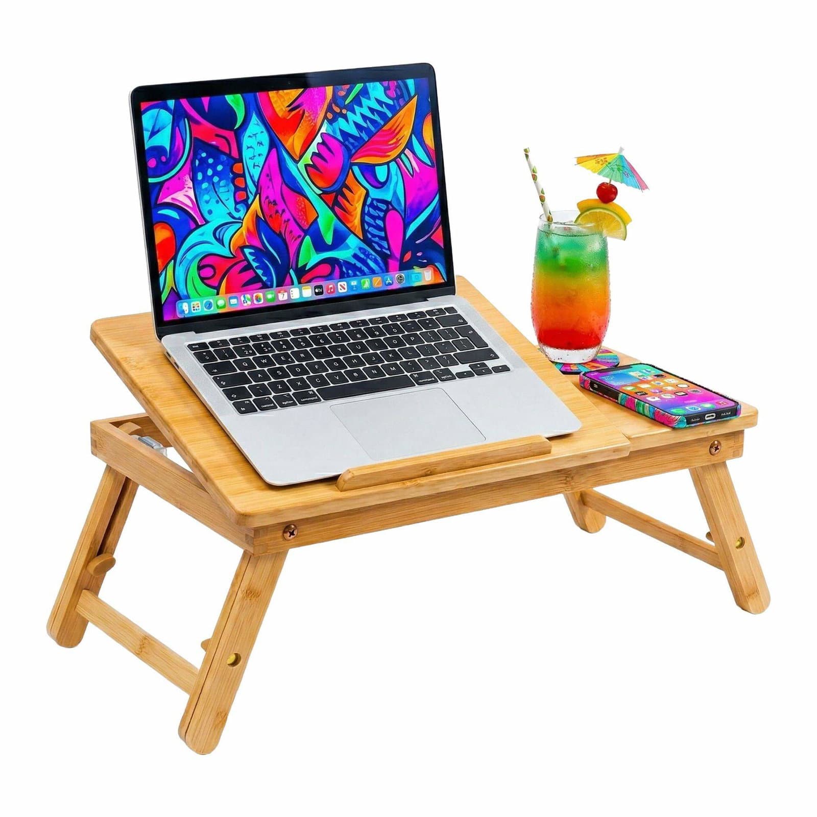 Bambus Laptop Stand – Sammenklappelig, Justerbar, Ventilerende
