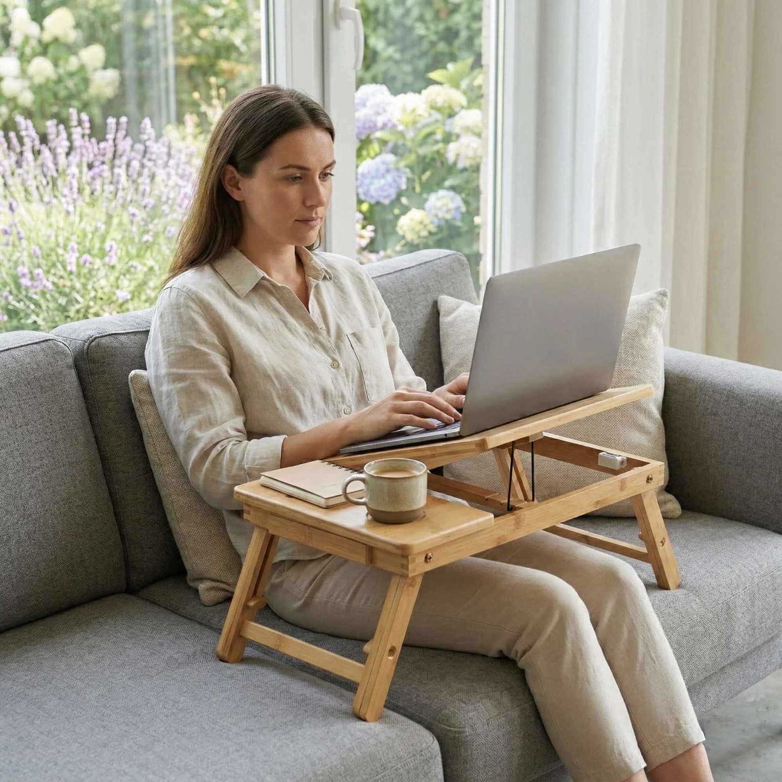 Bambus Laptop Stand – Sammenklappelig, Justerbar, Ventilerende view 2