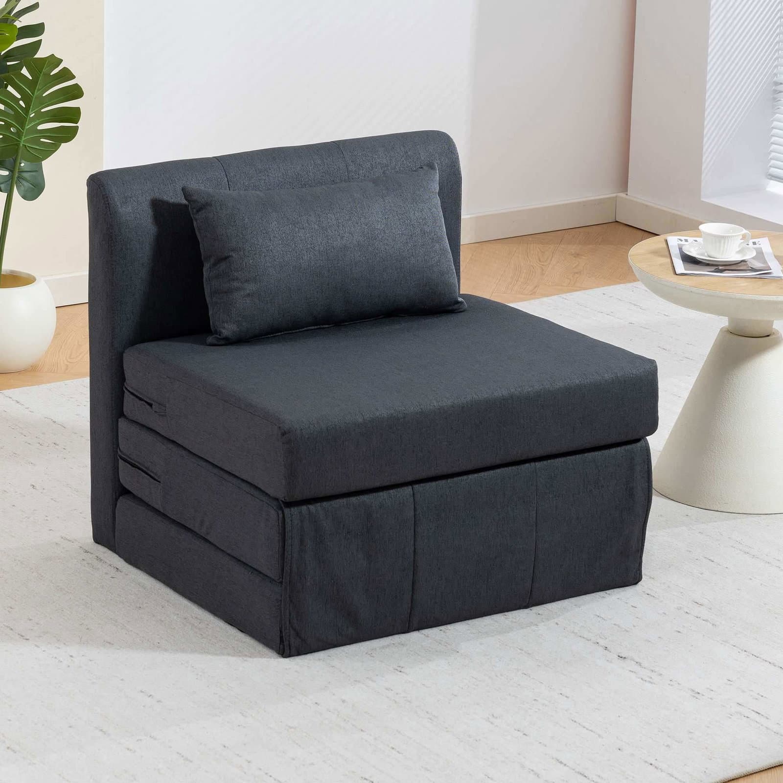 Sovesofa – Mørkegrå, Hørtekstur, Sammenklappelig view 2