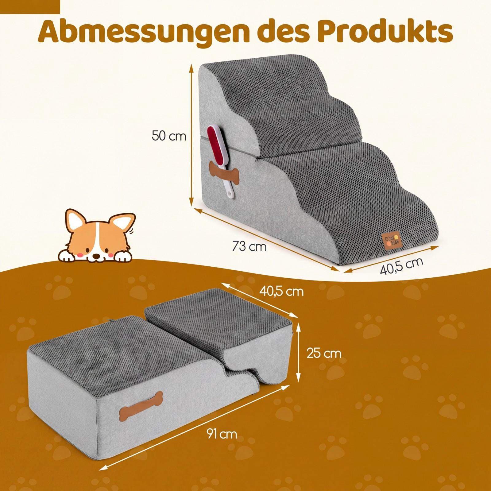 Kæledyrstrappe til små hunde – 4-trins, blød fleece, grå view 2