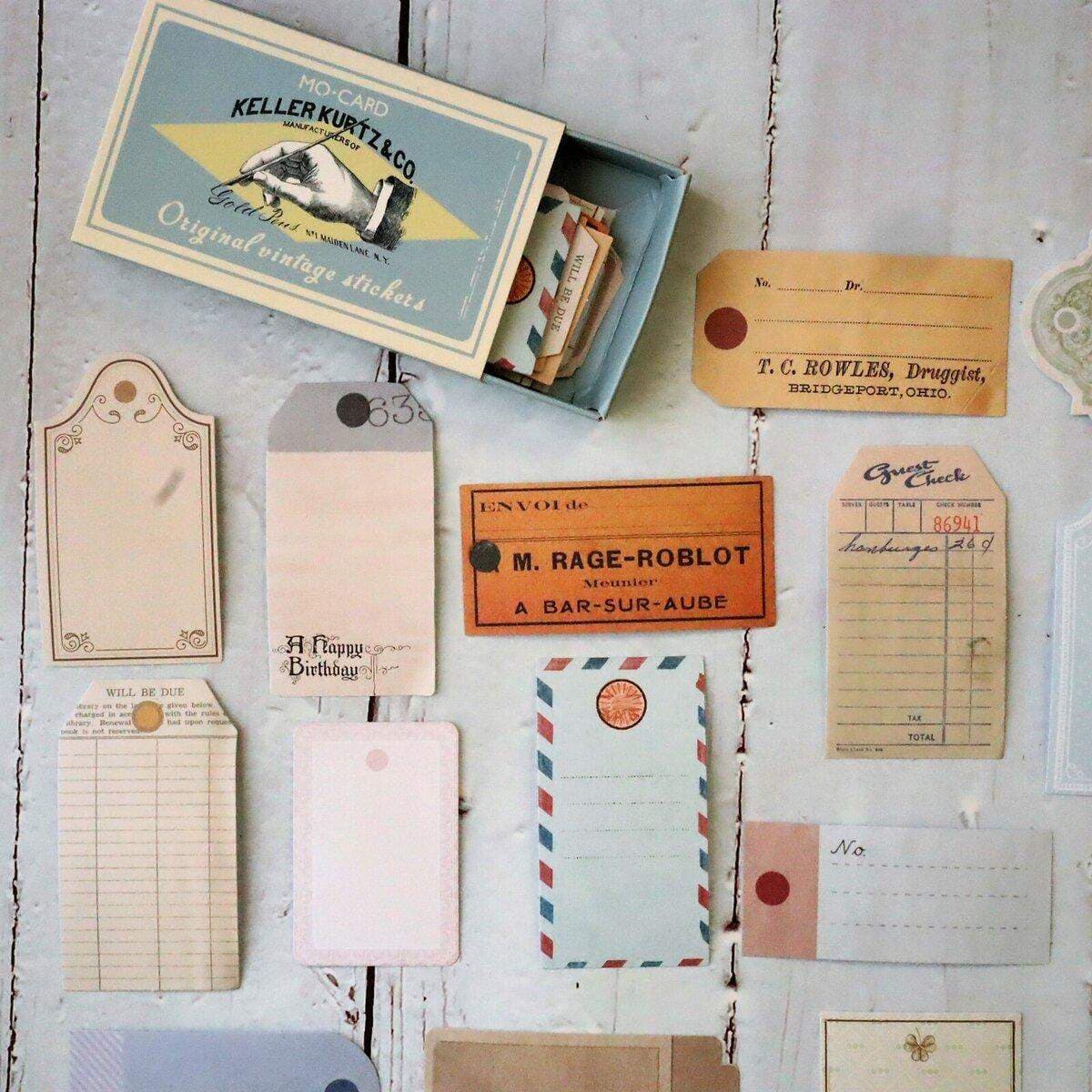 60x Klisteretiketter i Æske, Vintage - Nr. 3