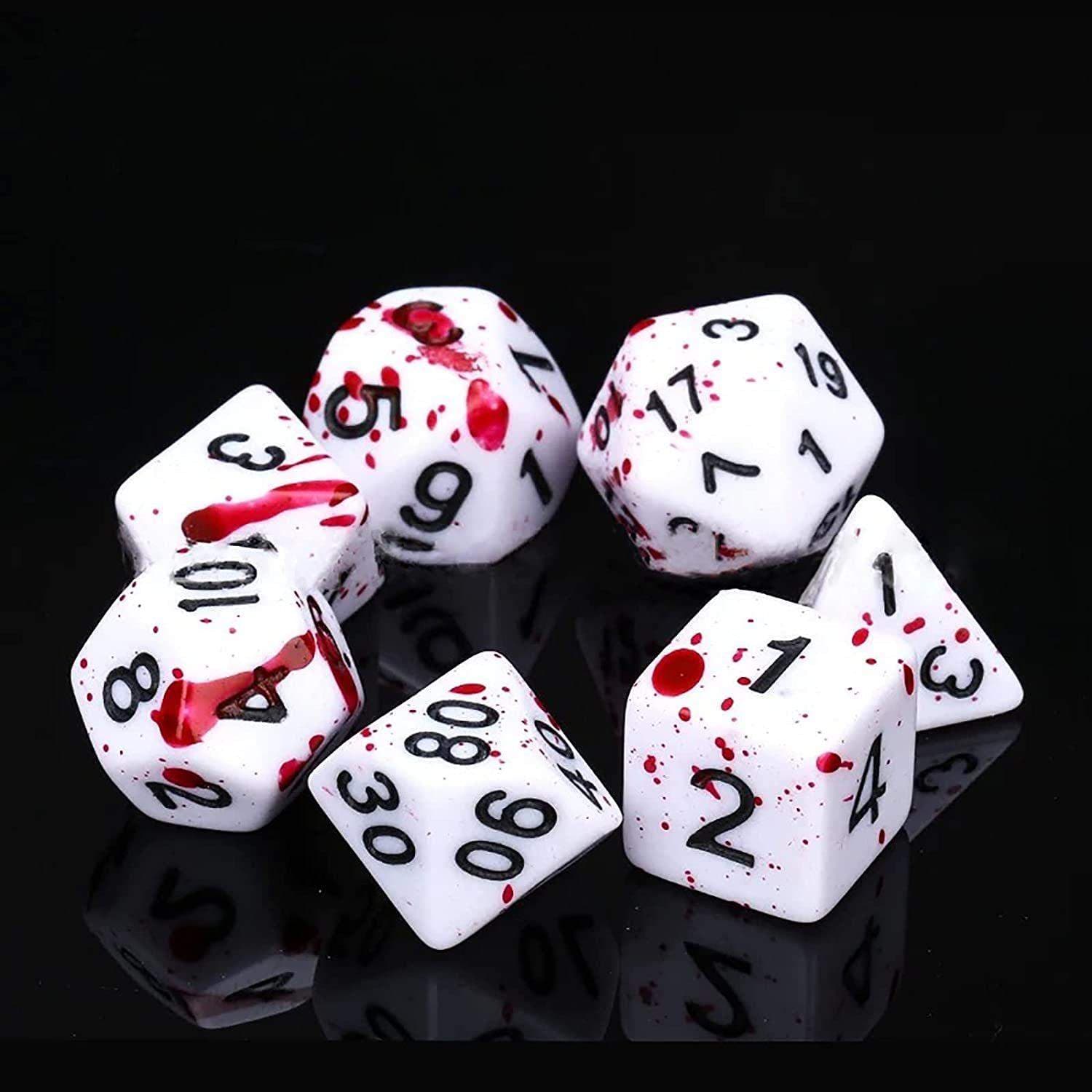 7x Terninger til Dungeons & Dragons (DnD) - Hvid/Rød