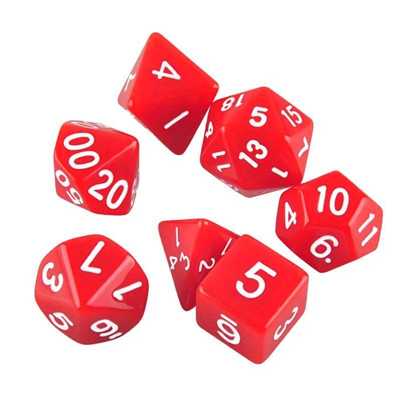 7-pack terninger til Dungeons and Dragon (Rød)