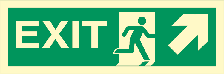 Exit right, arrow right/up  - Efterlysende plast HI150 - 150 x 400 mm