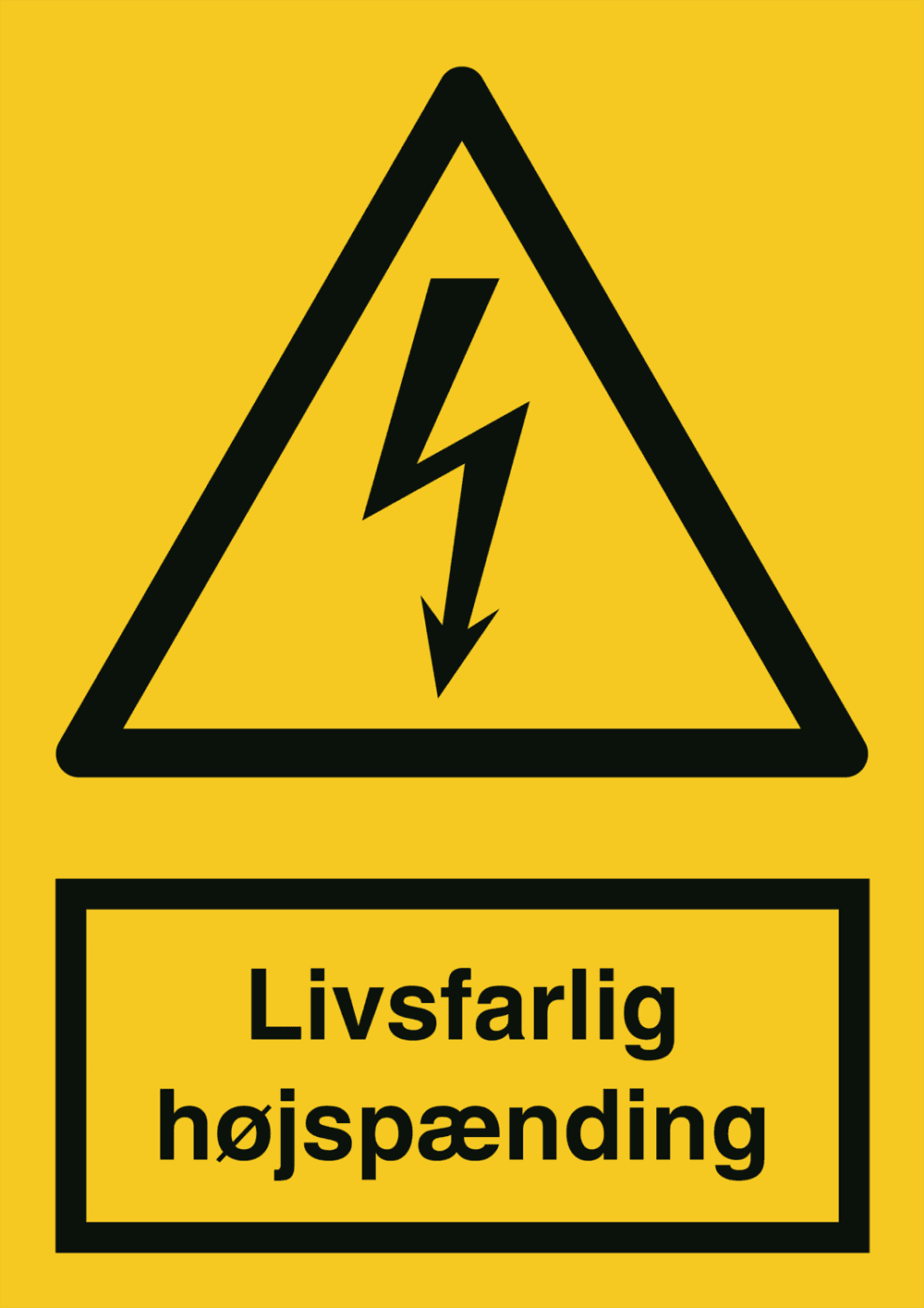 Advarselsskilt - Livsfarlig højspænding - Reflekterende aluminium - 297 x 210 mm