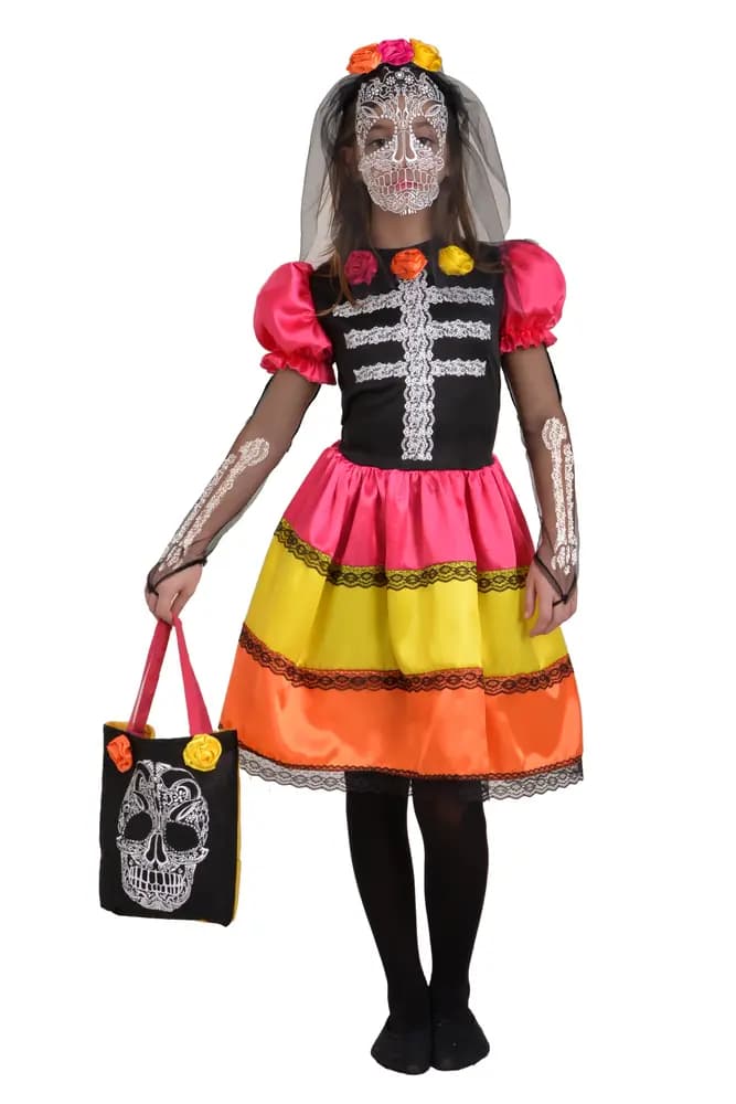 Skull flower girl kostume - MULTI - 5-7 ŠR