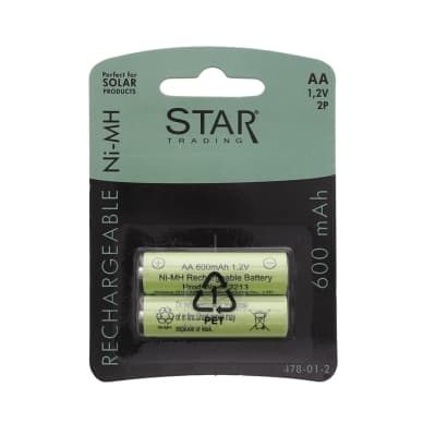 Star Trading Genopladelige batterier til solcellelamper AA 1,2V 600mAh