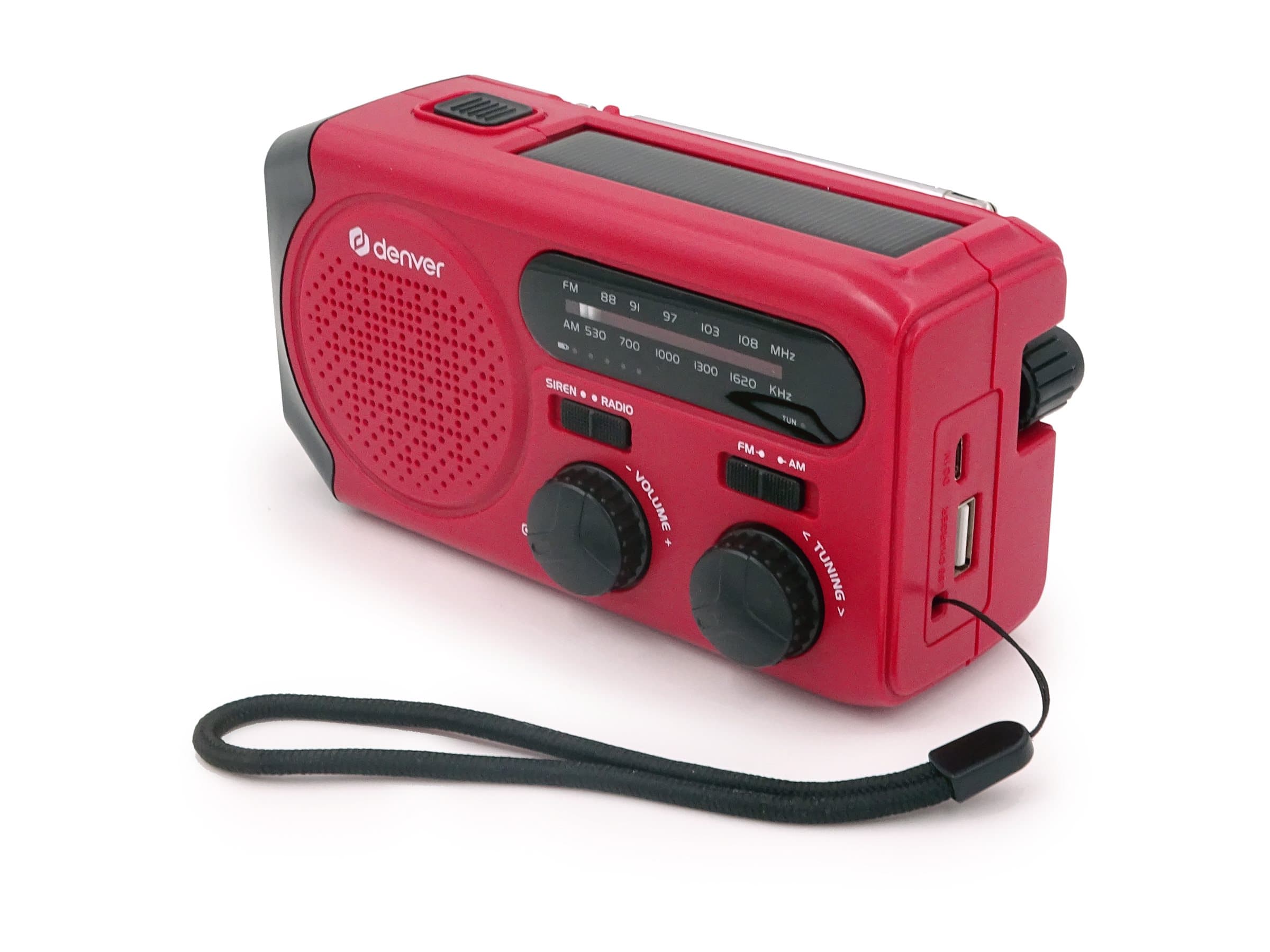 Denver SCR-2010 FM nødradio med håndsving og solcelleopladning