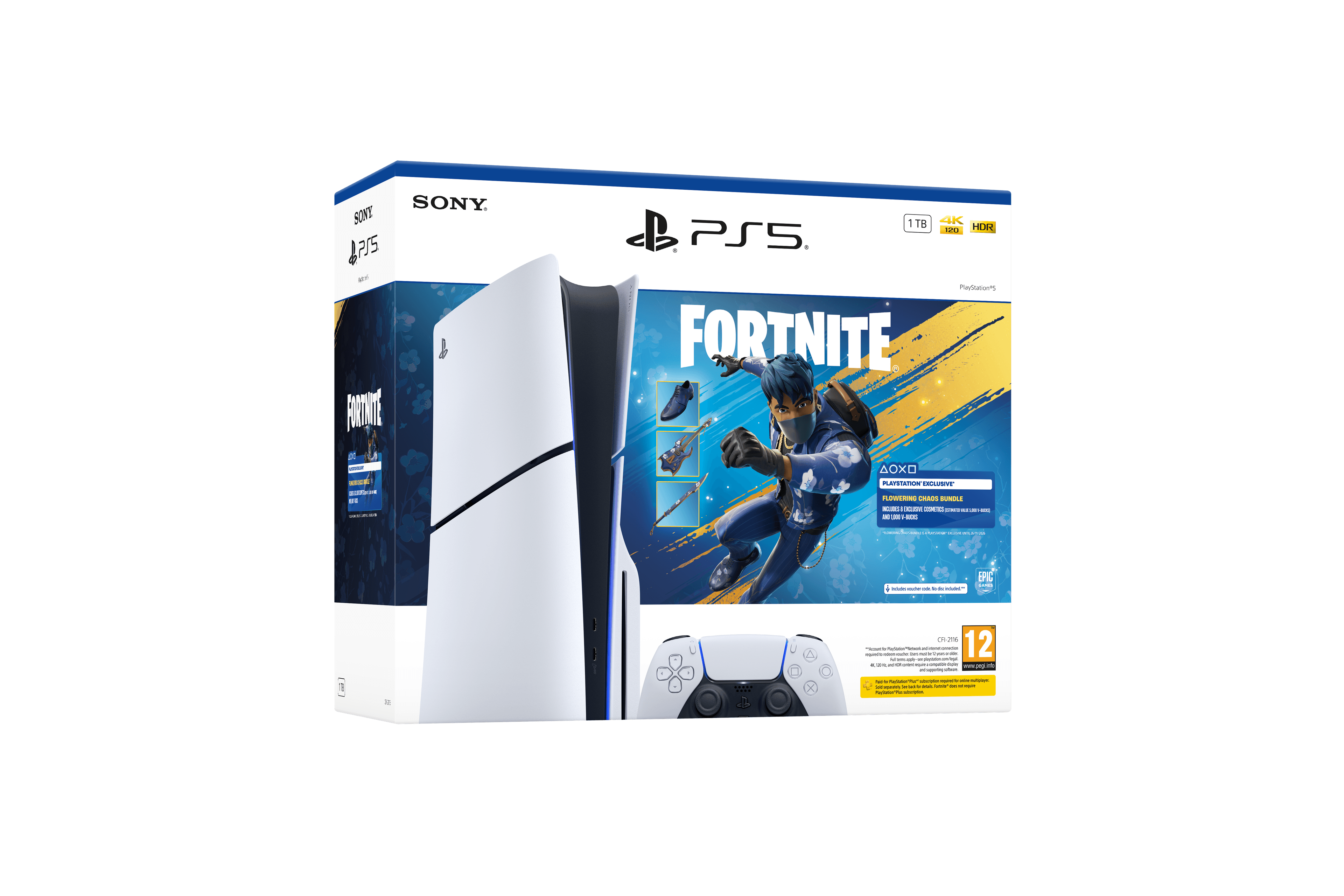 Sony PlayStation 5 - Fortnite Flowering Chaos Bundle 1,02 TB Wi-Fi Sort, Hvid