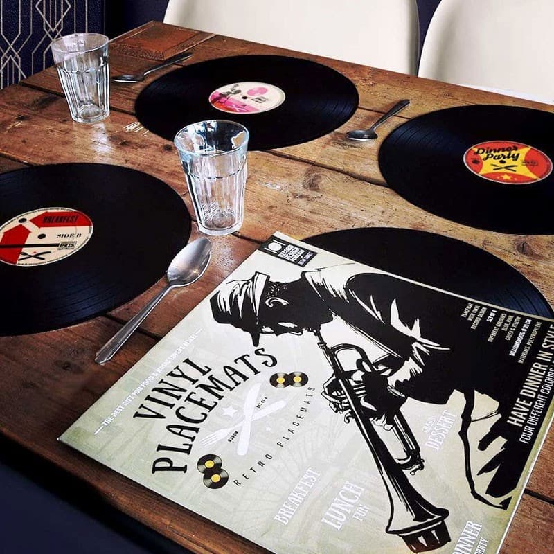 Retro vinylplade dækkeservietter  -  4 stk