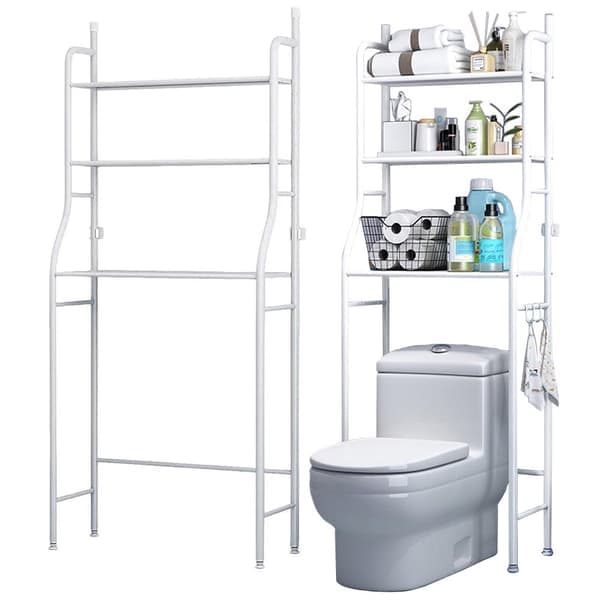 Toiletreol over toilet 3 hylder hvid med kroge 153x45x25 cm