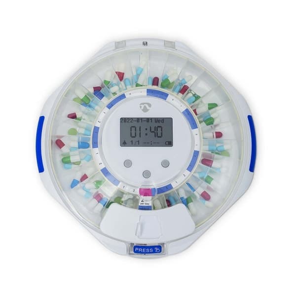 Nedis SmartLife Pilledispenser | Wi-Fi | 28 Rum | Antal alarmtider: 9 alarmtider pr. dag | Bip / Lys / Stemme | LCD display | Hvid