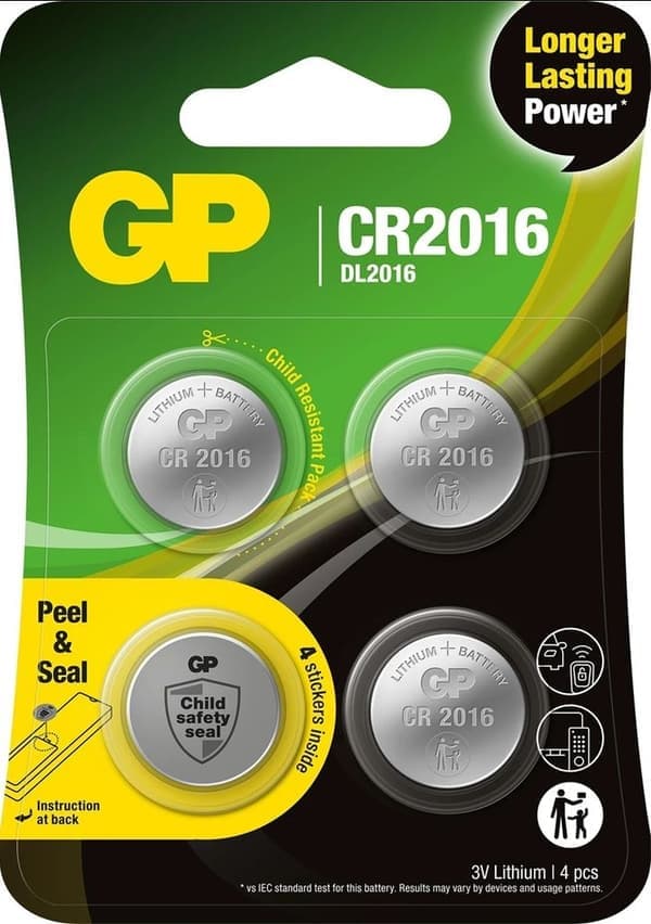 GP Knapcellebatteri CR2016 3V - 4-pak