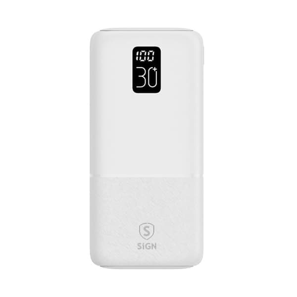 SiGN Powerbank 22.5W 30.000 mAh USB-C & USB-A - Hvid