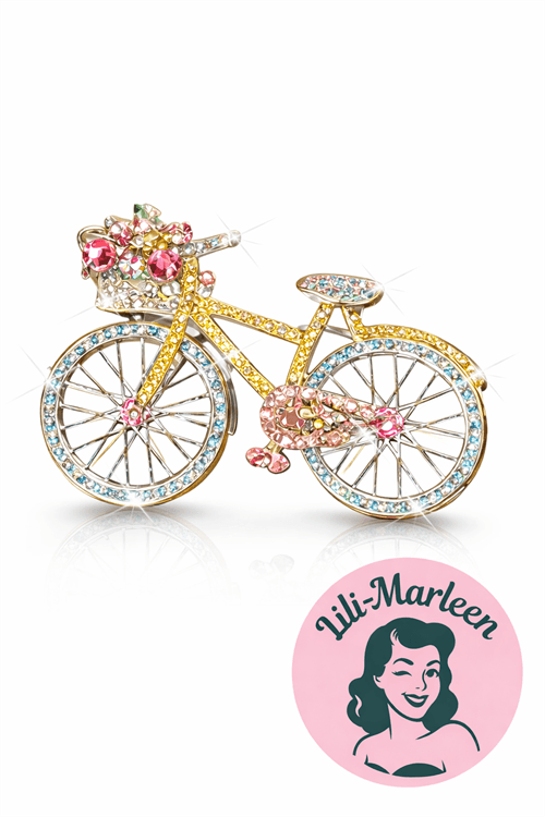Jeg er så glad for min cykel  Vintage broche med farverige sten