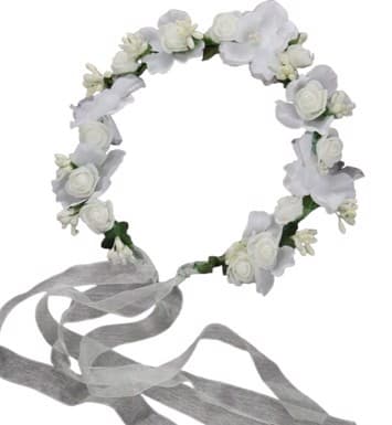 Blomsterkrans med blomster og roser, off-white