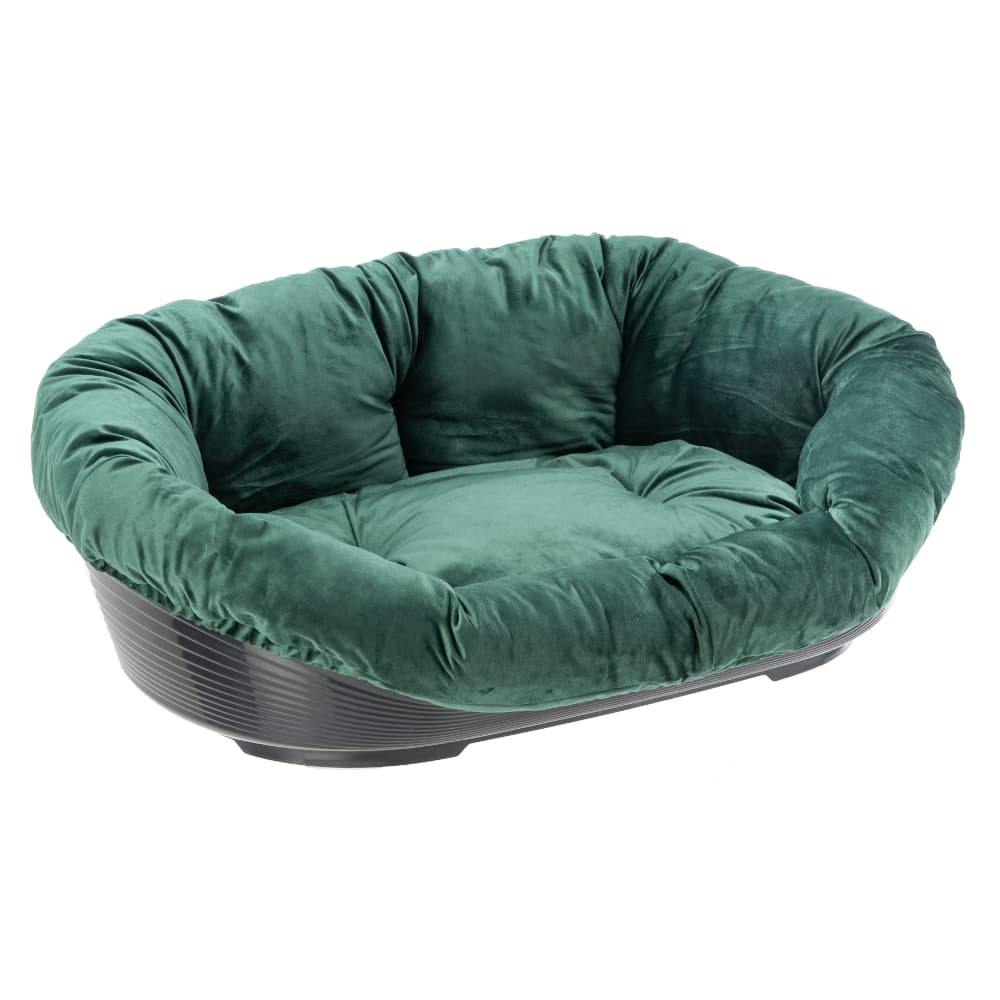 Ferplast hundekurv Siesta Deluxe sort med betrk Sof grn velour - Str 4: L 64 x B 48 x H 25 cm