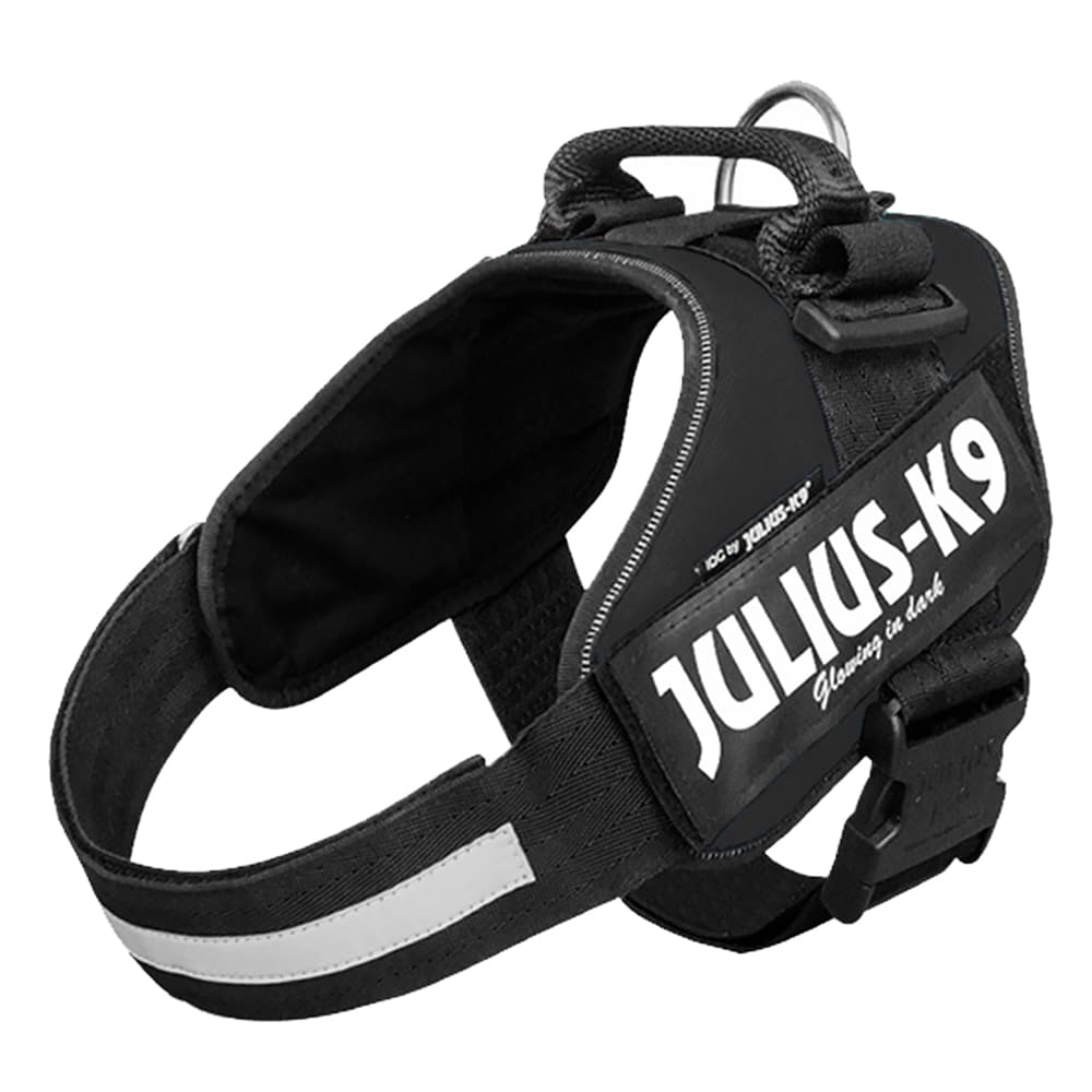 JULIUS-K9 IDC® sæt: sort hundesele + gummieret dobbeltsnor  - Str. 1 + 220 cm Line (op til 50 kg)